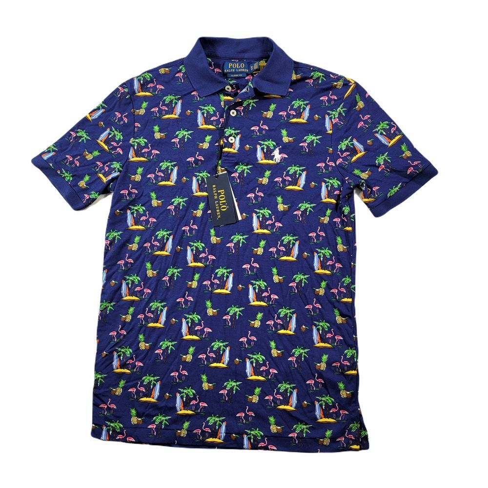 Polo Ralph Lauren Soft Cotton‎ Polo Shirt Mens XS Paradise Flamingos Blue NEW